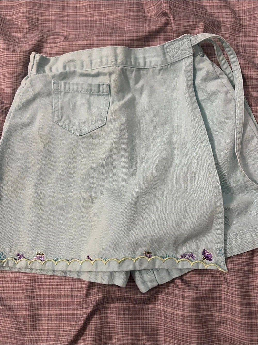 Olive Green and Light Blue kids Casual Skorts-